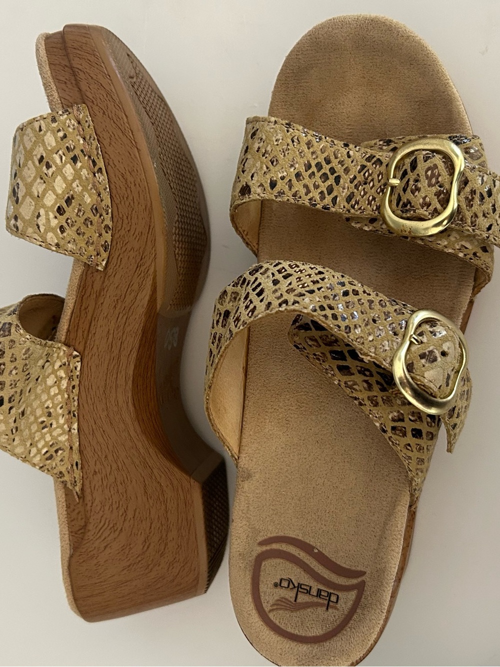 Dansko Snake Print Buckle Leather Clogs Size 36/5.5-6